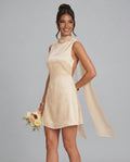 Maeve | Boat Neck Satin Mini Dress
