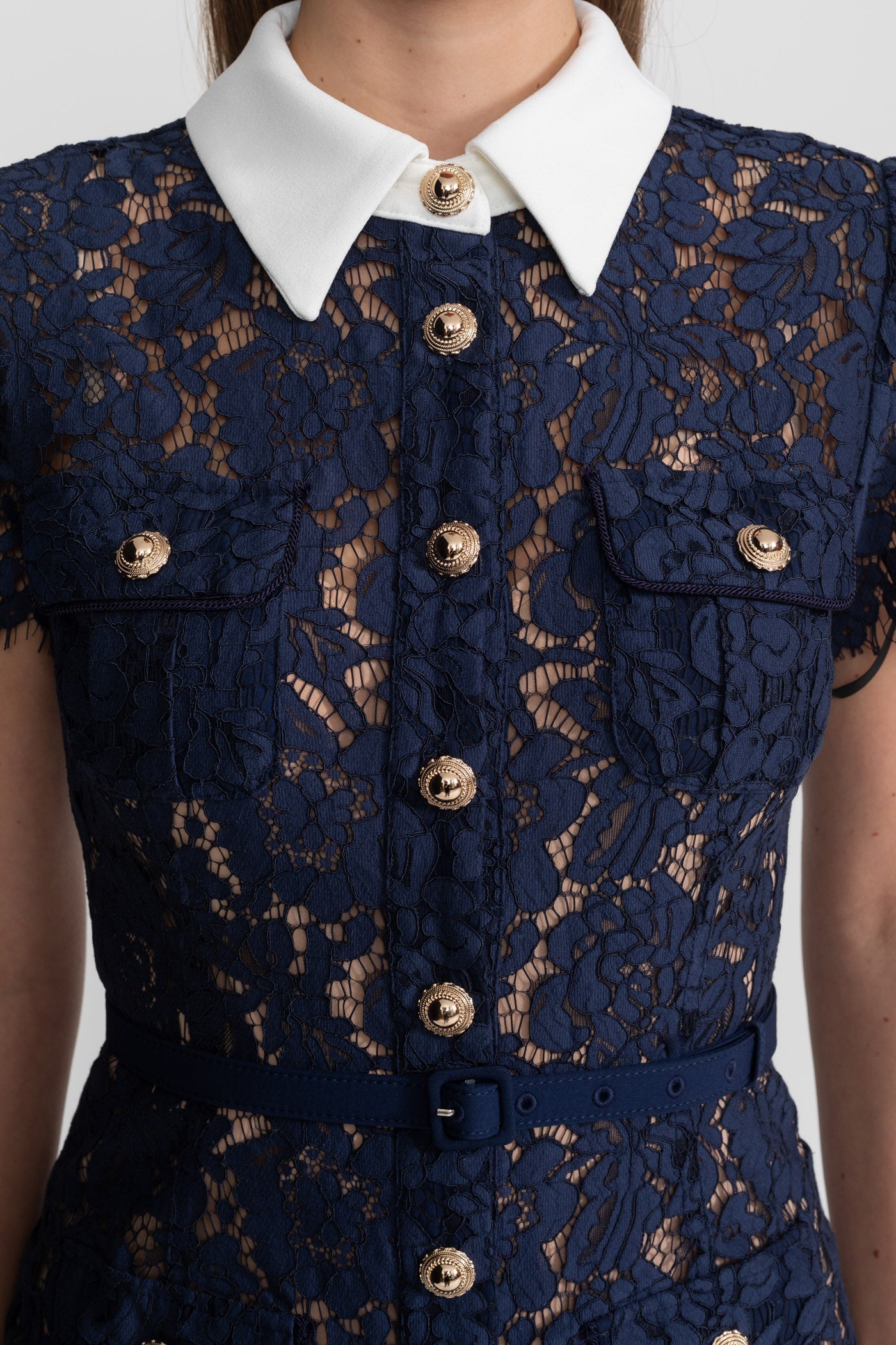 Cleo | Floral Lace Belted Midi Dress