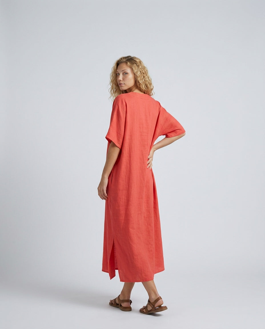 Malena | V-Neck Flowy Linen-Blend Midi Dress