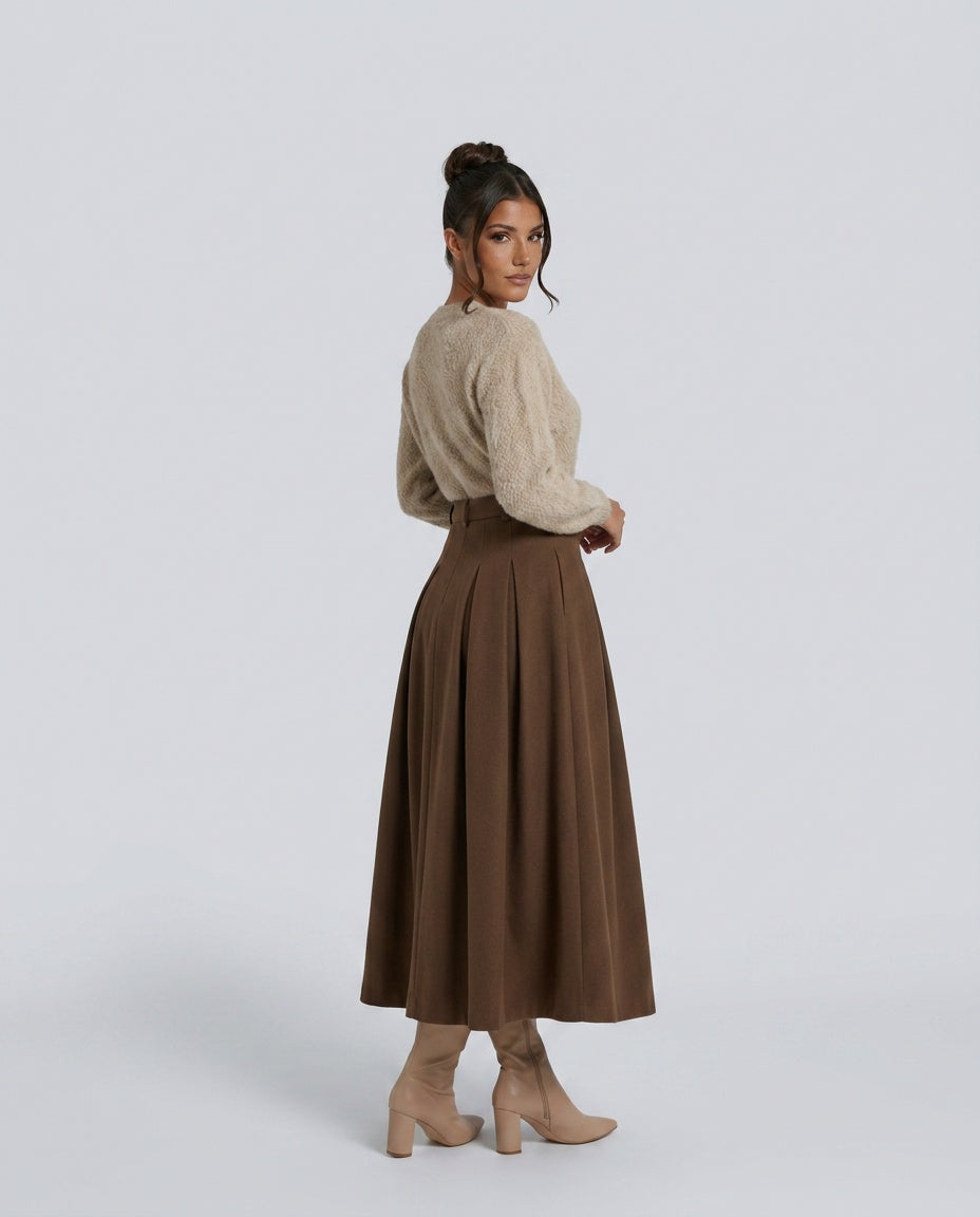 Harlow | Ankle-Length A-Line Stretch Wool Maxi Skirt