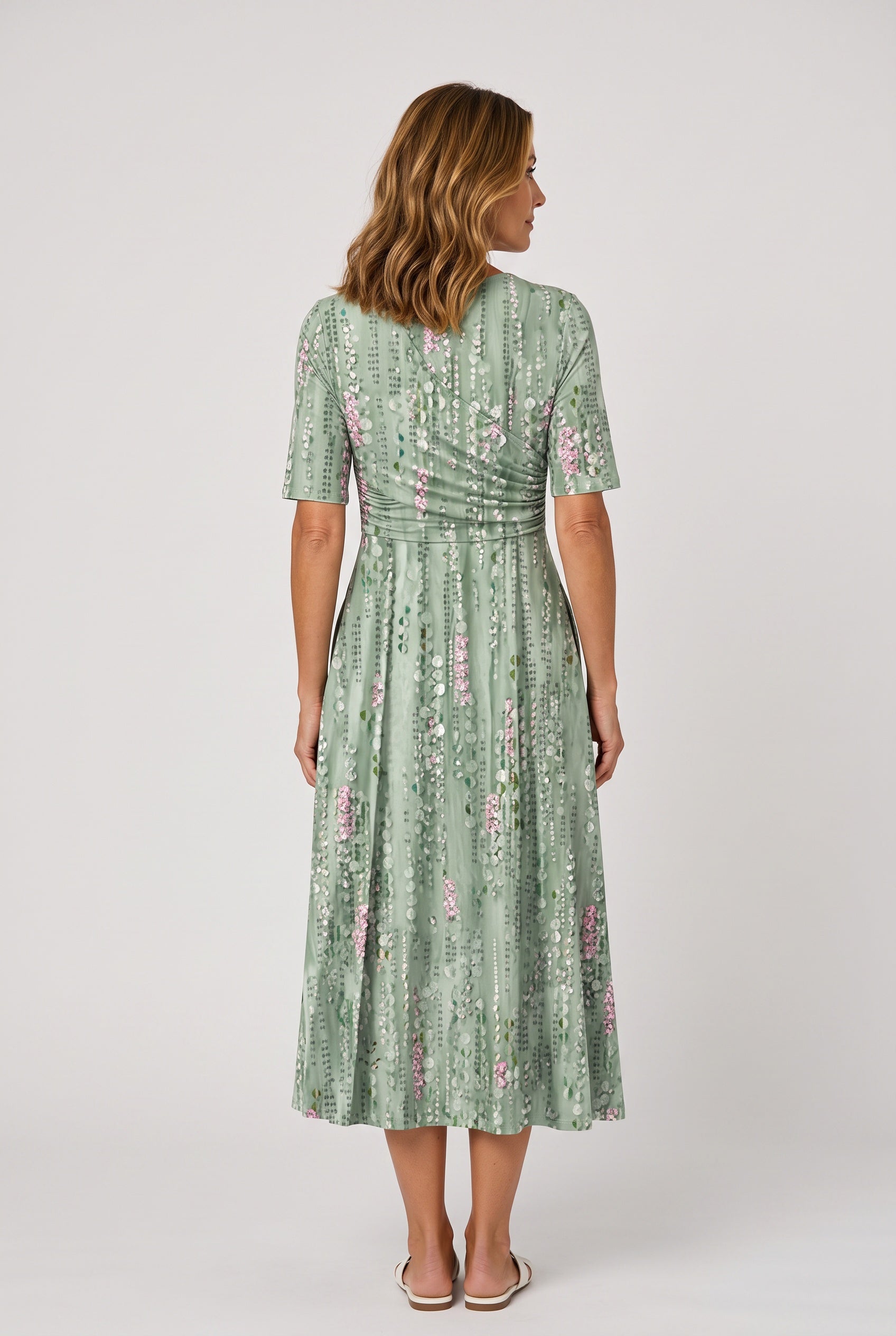 Ada | Flared Skirt Green Midi Dress