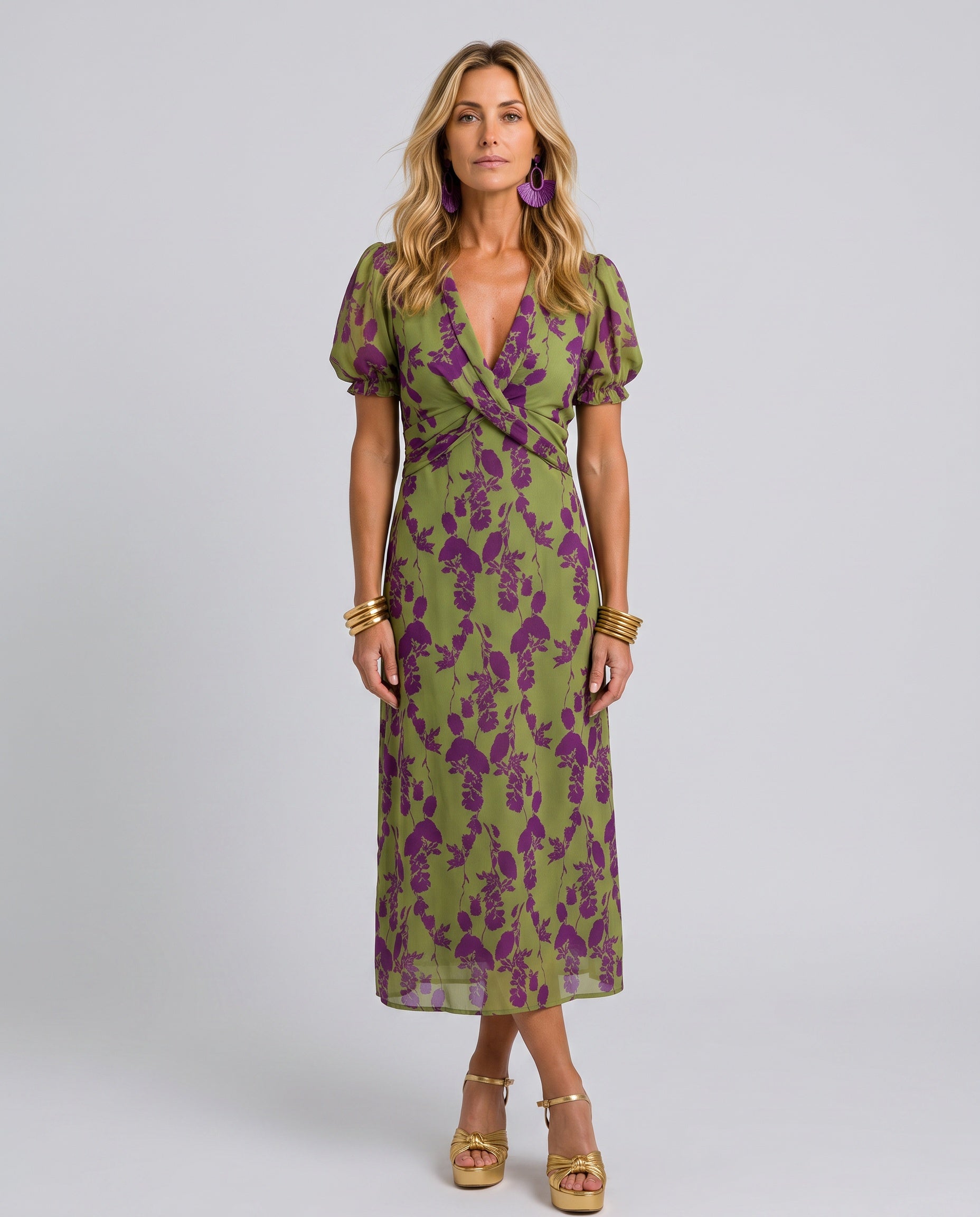 Romy | Floral Print Green Maxi Dress
