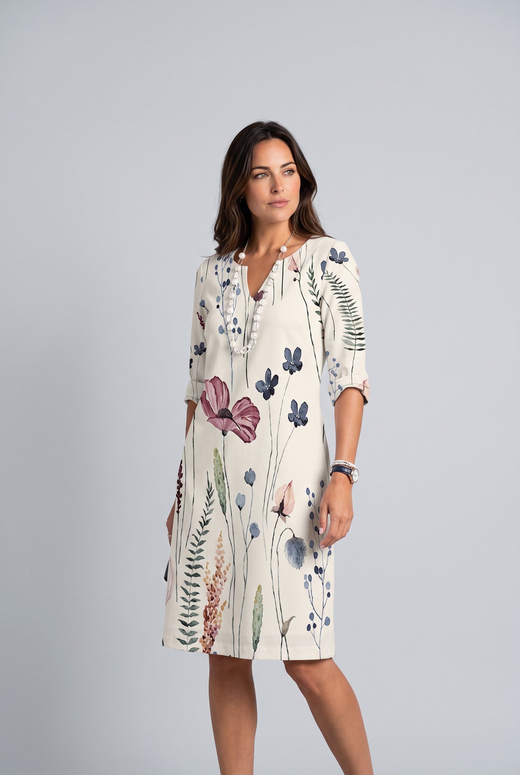 Xenia | Round Neck Short Sleeve Midi Dress