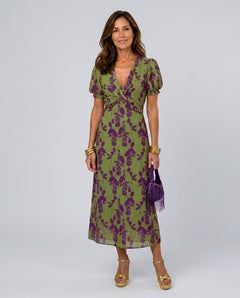 Noor | Short Sleeve Floral V-Neck Midi Dress