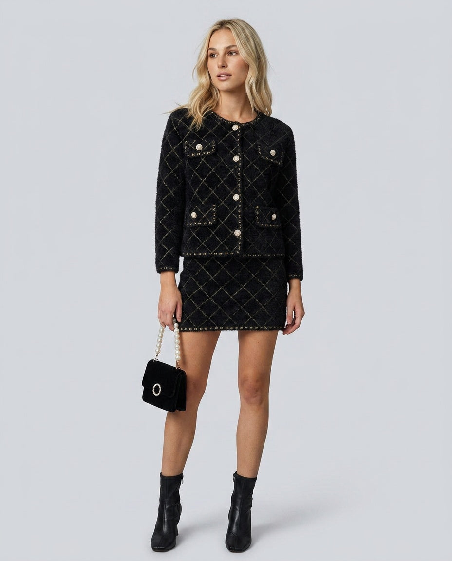 Freya | Argyle Knit Cardigan & Mini Skirt Set