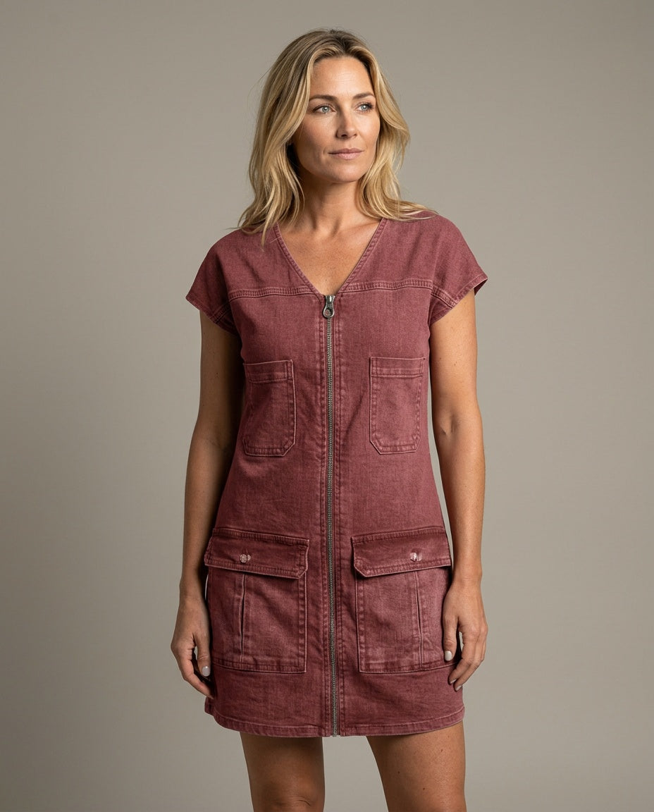 Selene | Zip-Front Casual Midi Dress with Pockets