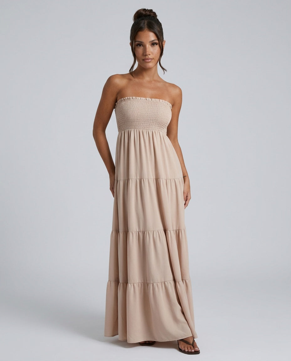 Harlow | Strapless Ruched Maxi Dress