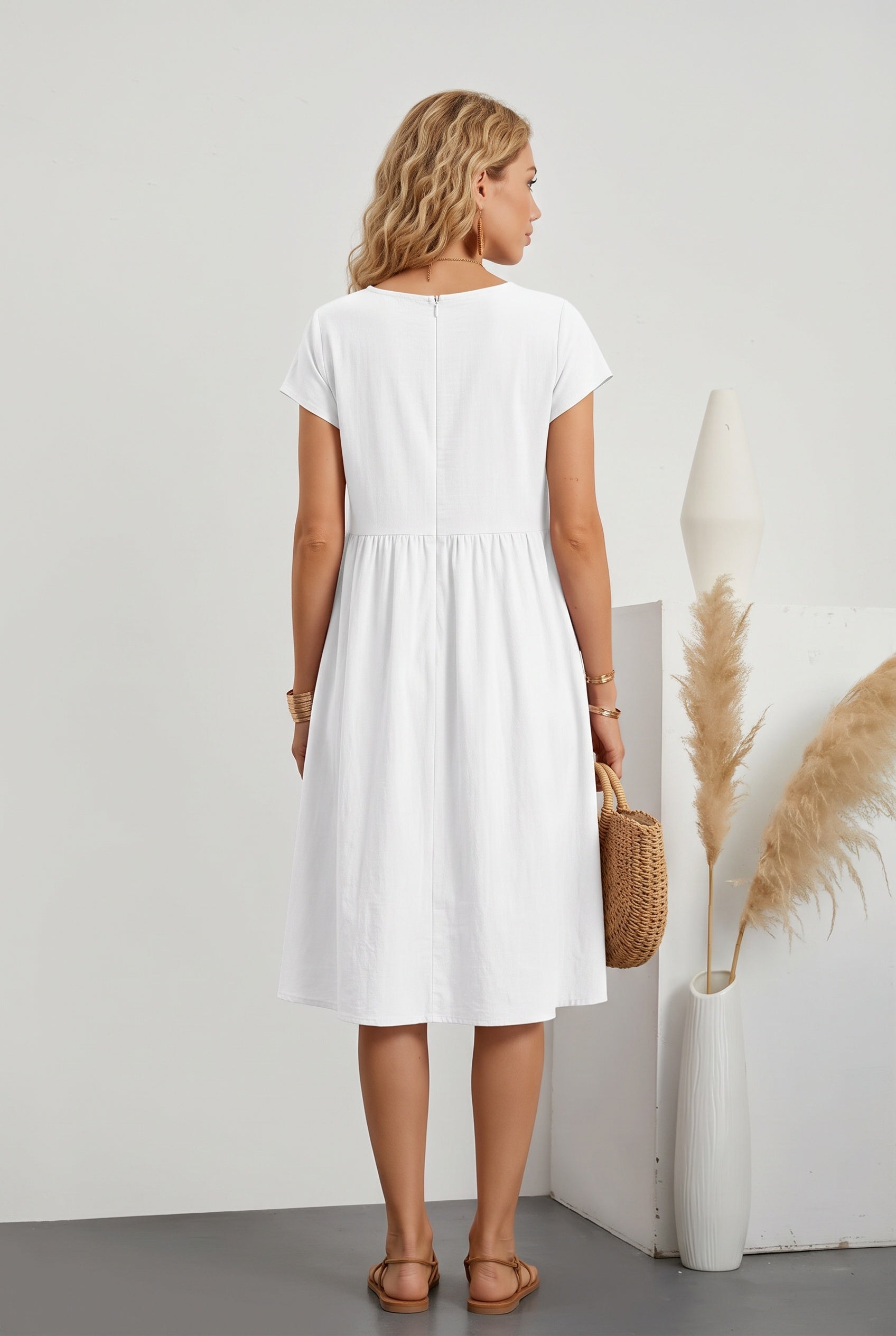 Colette | Short Sleeve Side Pocket Midi Dress