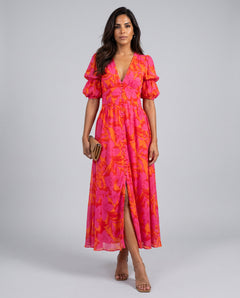 Cleona | Puffed Silhouette Short Sleeve Maxi Dress