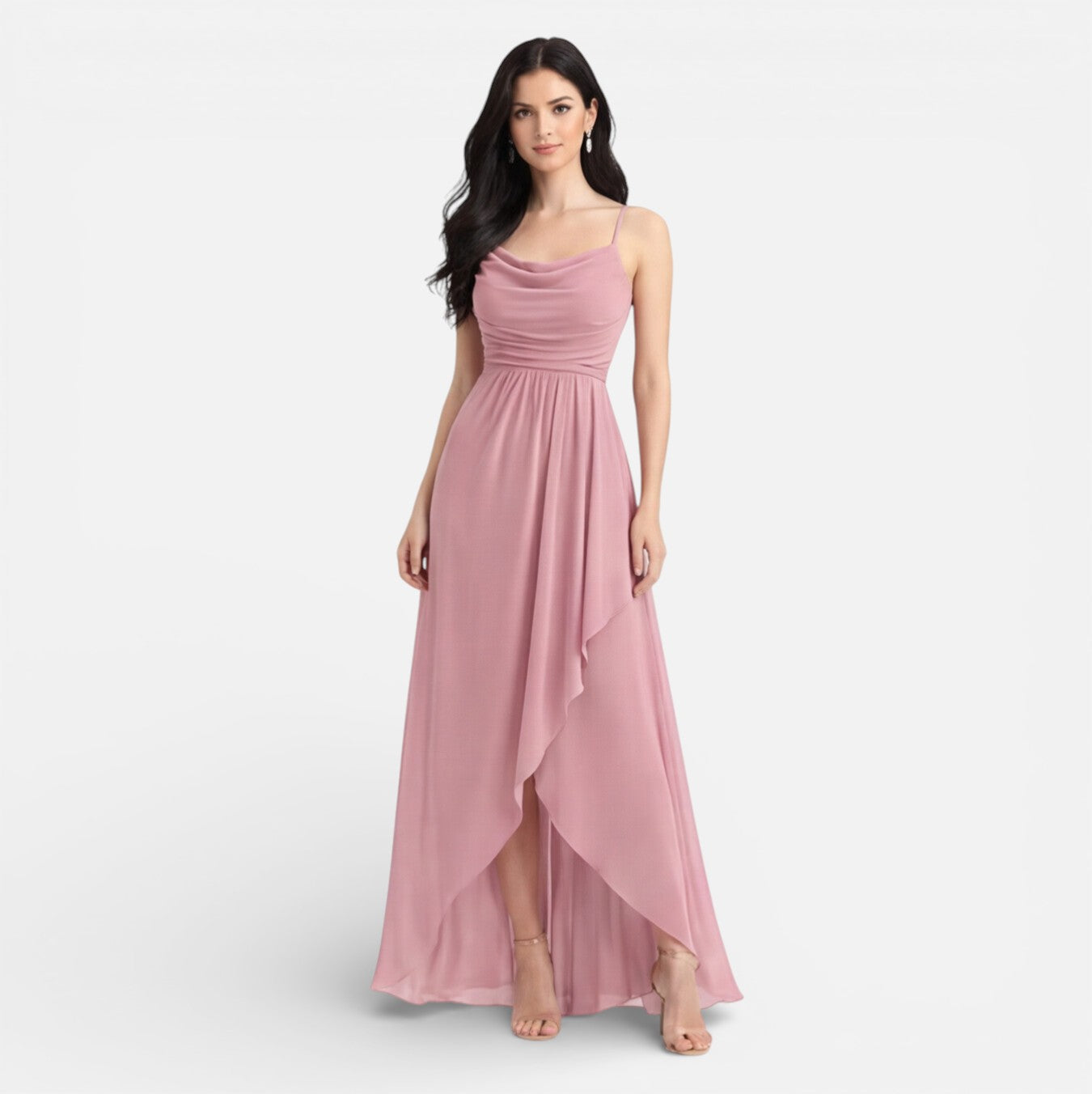 Nora | Cowl Neck High Low Bridesmaid Midi Dress