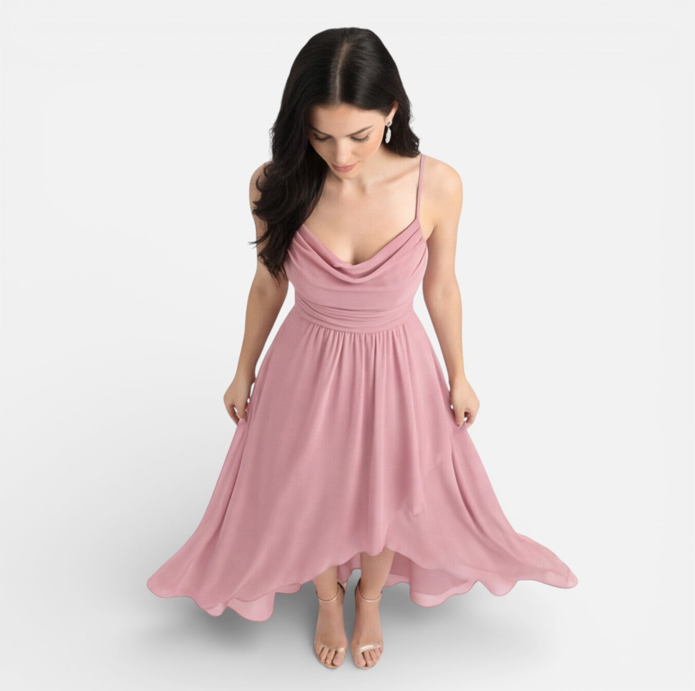 Nora | Cowl Neck High Low Bridesmaid Midi Dress