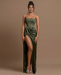 Thea | Satin Corset Side Split Maxi Dress