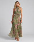 Dahlia | Floral Halter Neck Chiffon-Look Maxi Dress