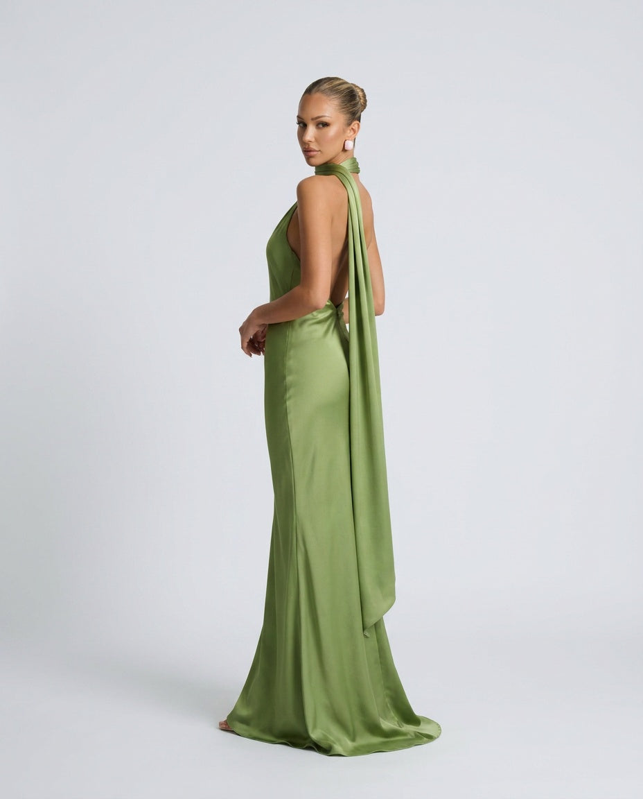 Ada | One-Shoulder Open Back Satin Maxi Dress