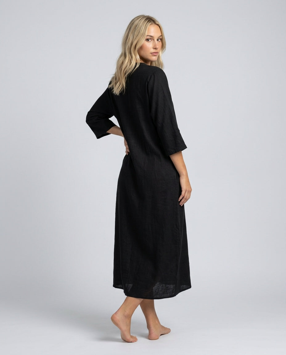 Malena | V-Neck Flowy Linen-Blend Midi Dress