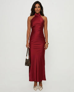 Mordecai | Halter Neck Burgundy Maxi Dress
