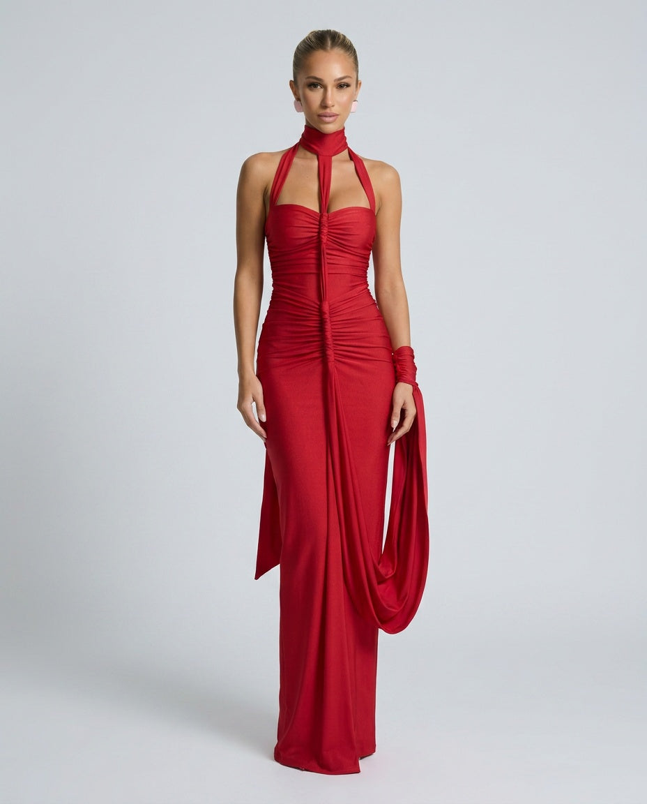 Una | Halter Neck Gathered Maxi Dress