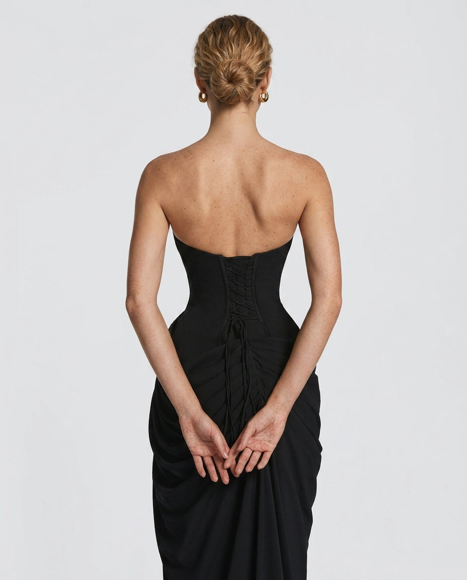 Cyra | Halter Neck Ruched Maxi Dress