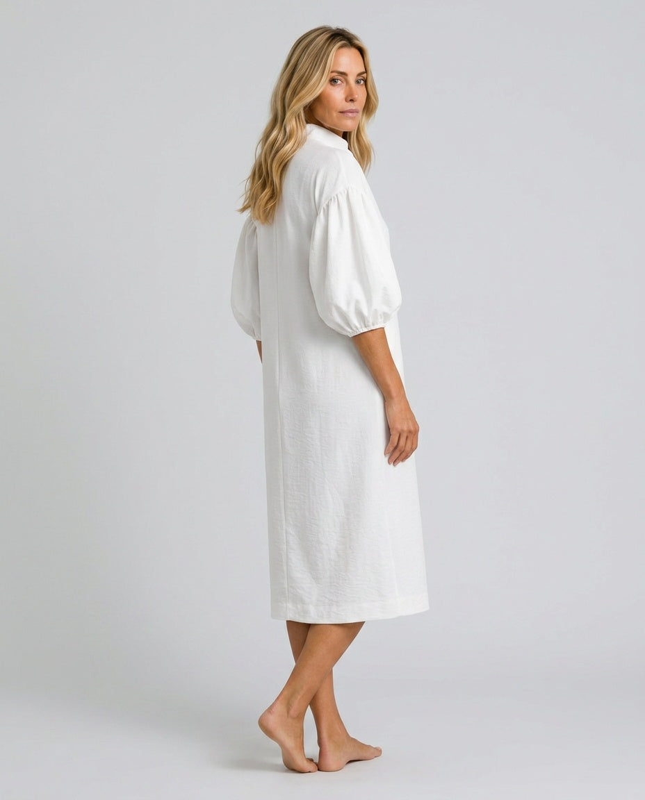 Astrid | Puff Sleeve High Neck Midi Dress