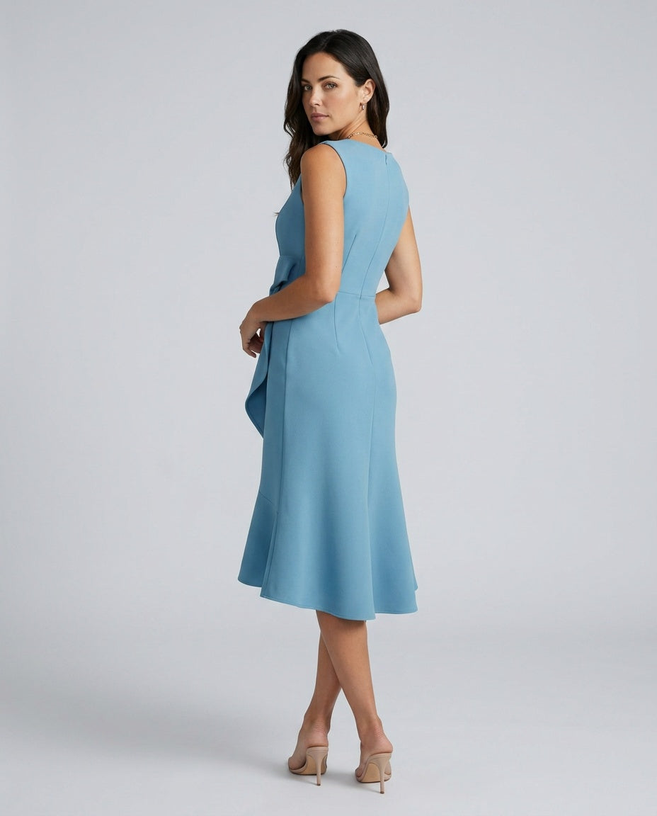 Thea | Sleeveless Draped Asymmetric Midi Dress