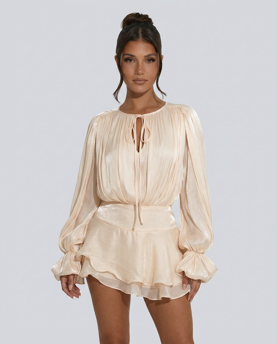Sabine | Pleated Puff Sleeve Mini Dress