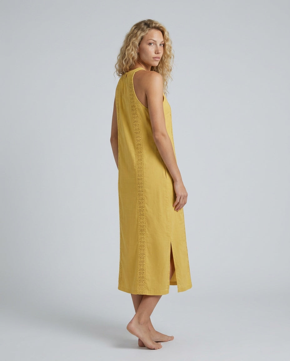 Margaux | High Neck Lace Detail Sleeveless Midi Dress