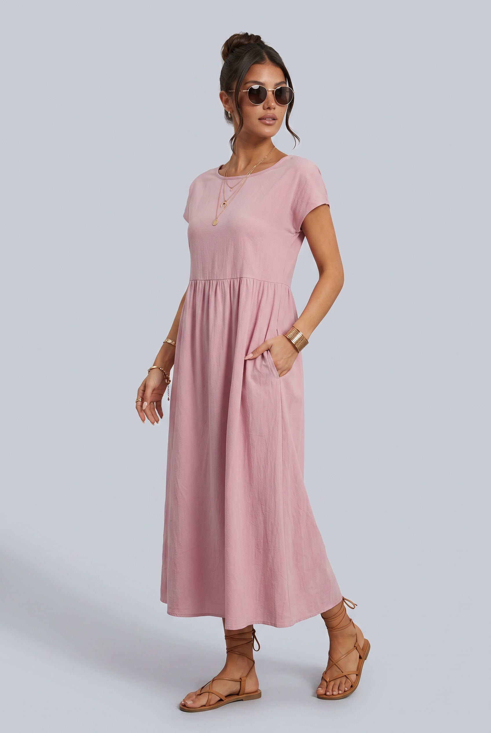 Anais | Loose Fit Round Neck Maxi Dress with Pockets