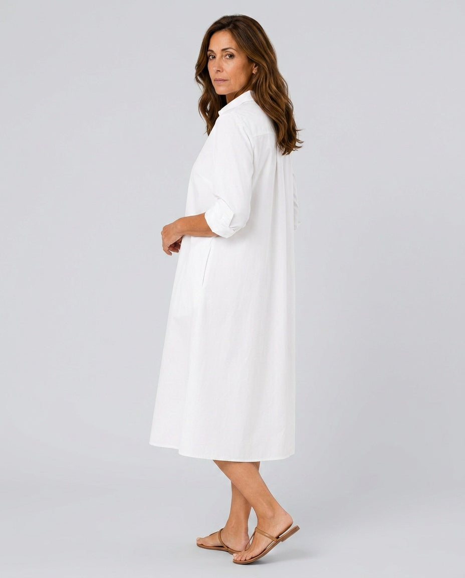Camille | Belted Button-Front Flowing Shirt Midi Dress