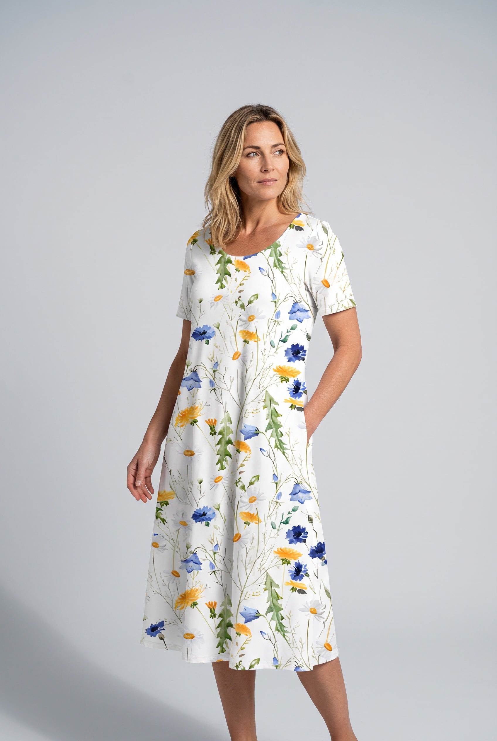 Quinn | Printed Short Sleeve Midi Dress