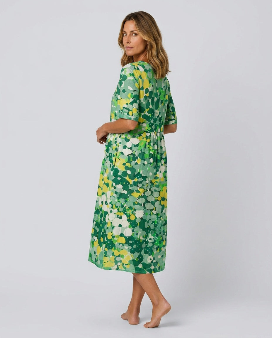 Valentina | Abstract Floral Cotton-Linen Midi Dress