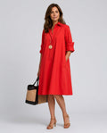 Camille | Belted Button-Front Flowing Shirt Midi Dress