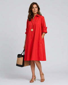 Camille | Belted Button-Front Flowing Shirt Midi Dress