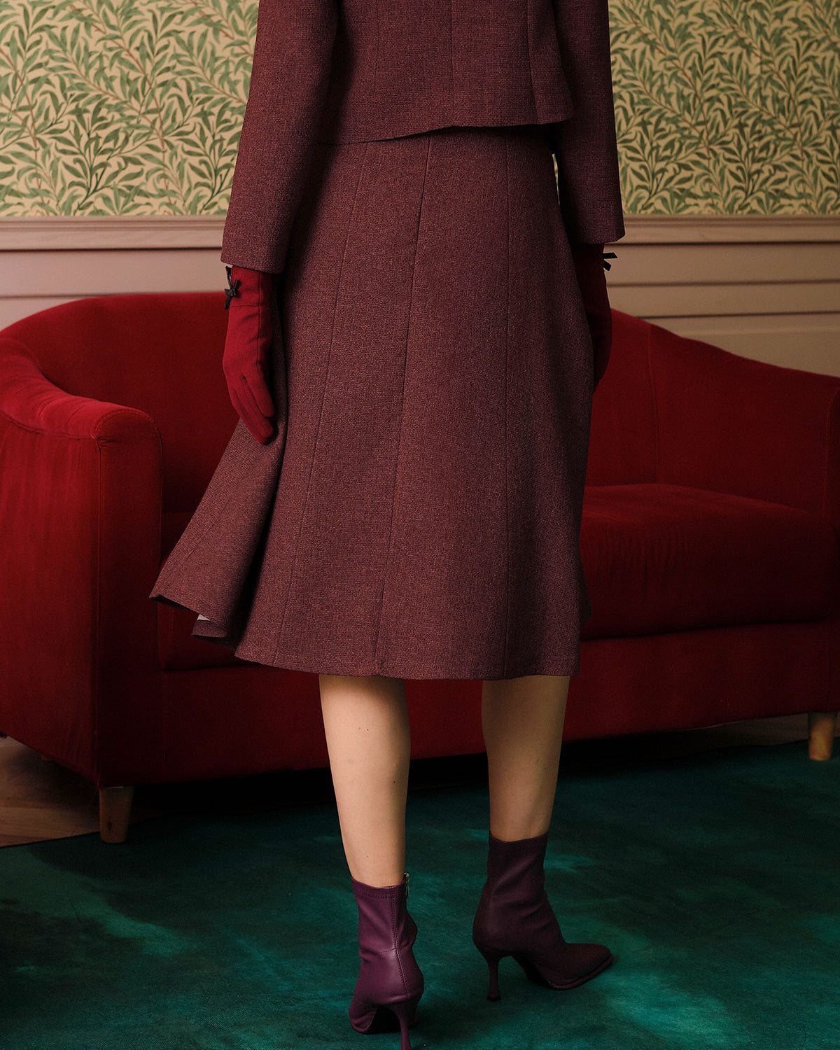 Dahlia | High Waist Tweed-Look Midi Skirt