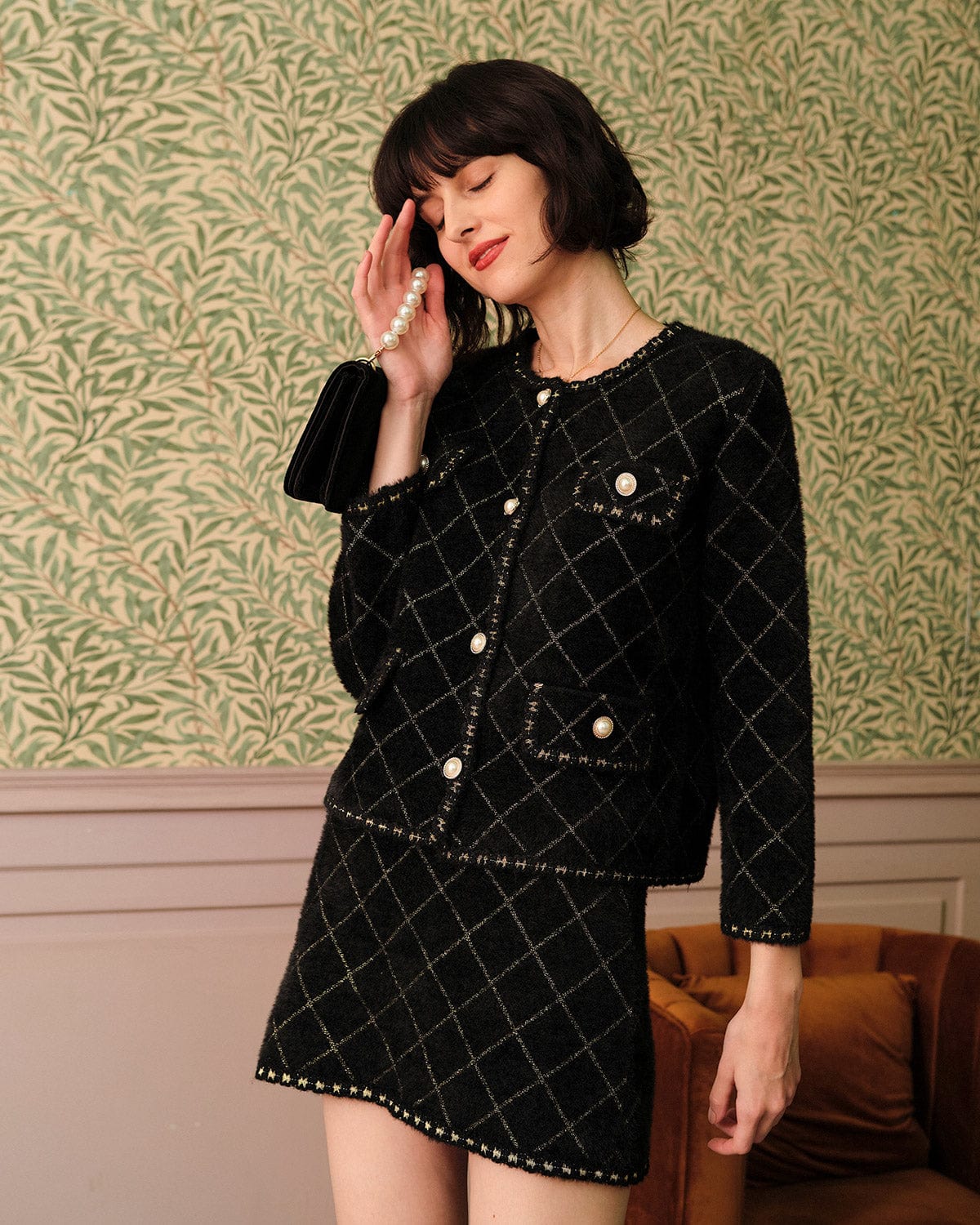 Freya | Argyle Knit Cardigan & Mini Skirt Set