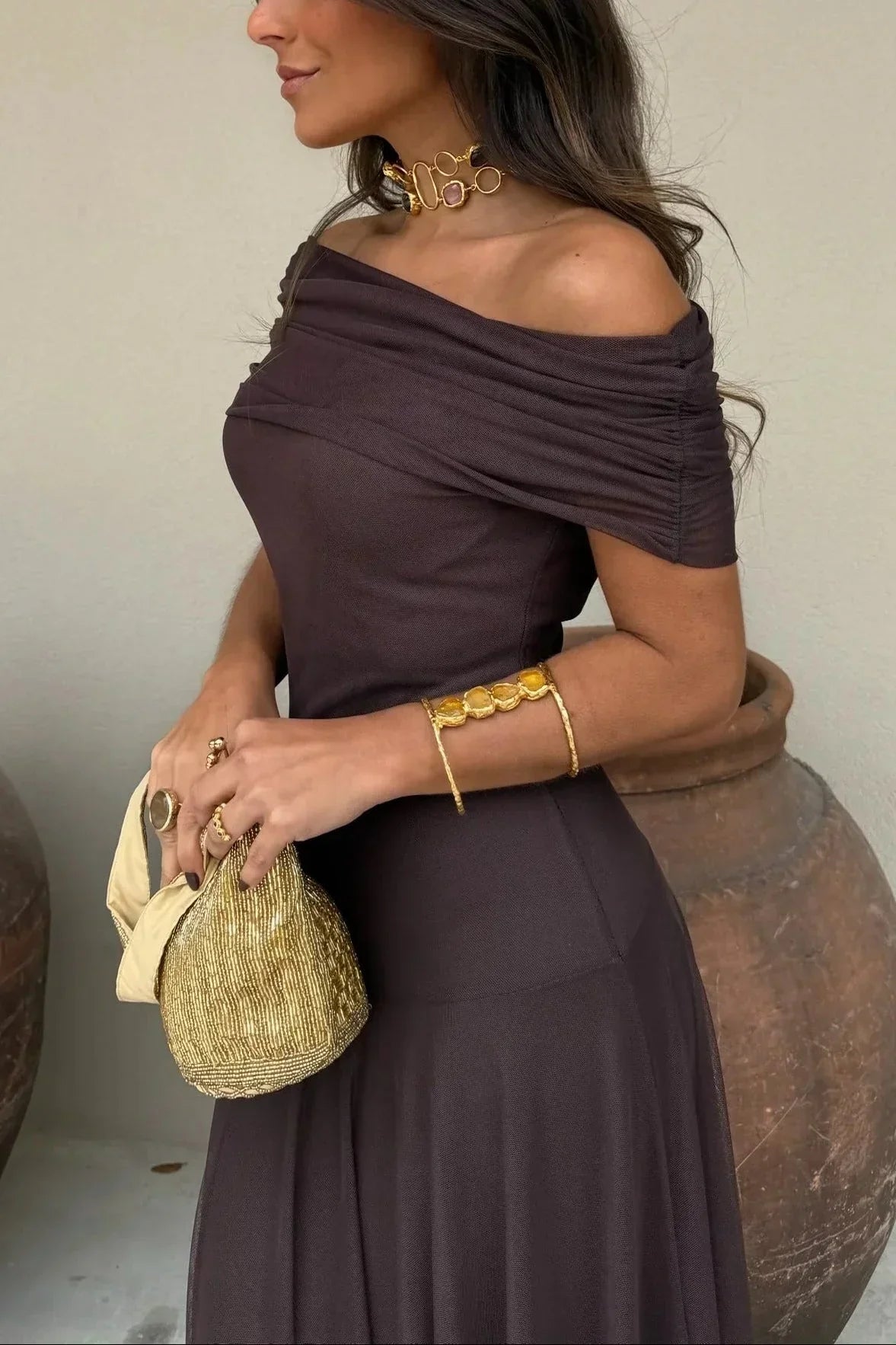Saskia | One-Shoulder Pleated Maxi Dress