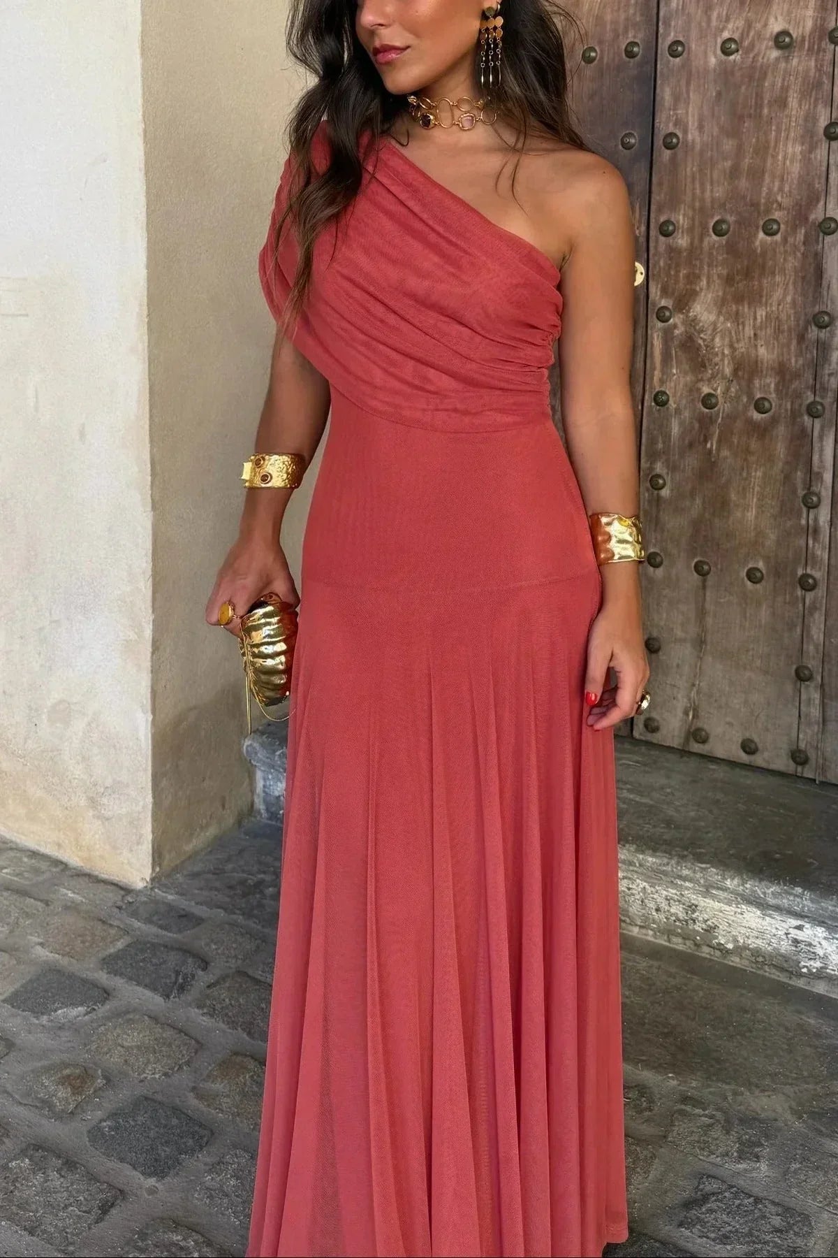 Saskia | One-Shoulder Pleated Maxi Dress