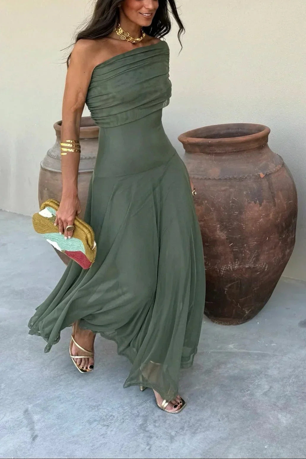 Saskia | One-Shoulder Pleated Maxi Dress