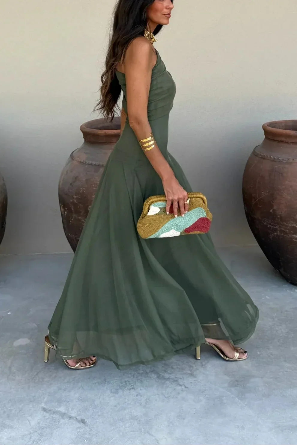 Saskia | One-Shoulder Pleated Maxi Dress