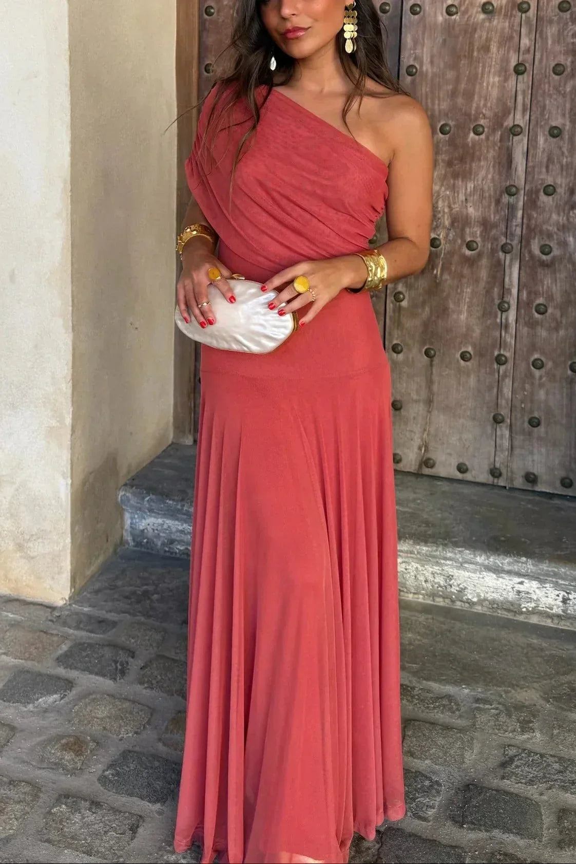 Saskia | One-Shoulder Pleated Maxi Dress