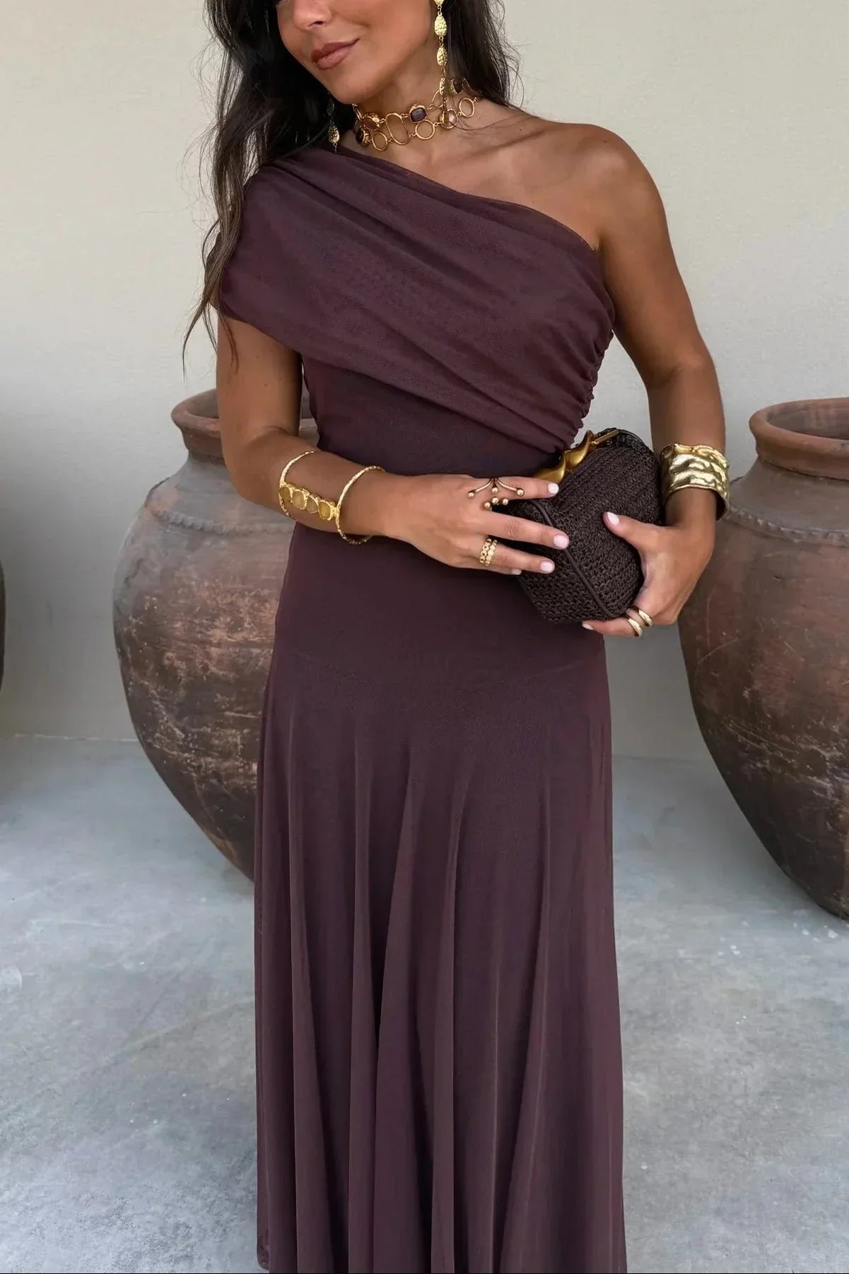 Saskia | One-Shoulder Pleated Maxi Dress
