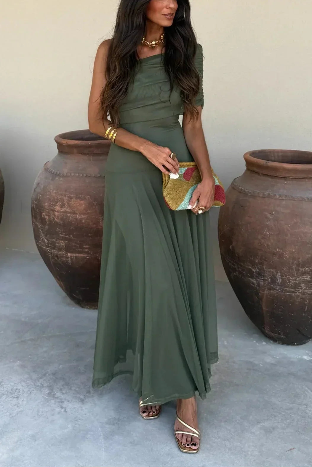Saskia | One-Shoulder Pleated Maxi Dress
