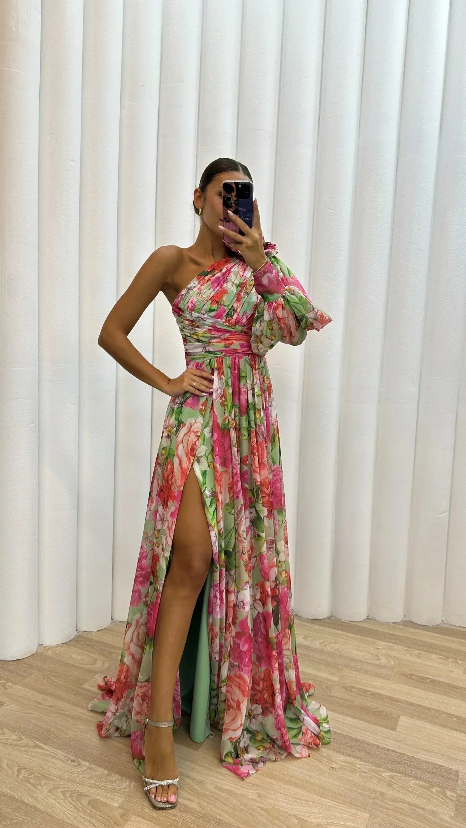 Nadia | One-Shoulder Floral Slit Maxi Dress