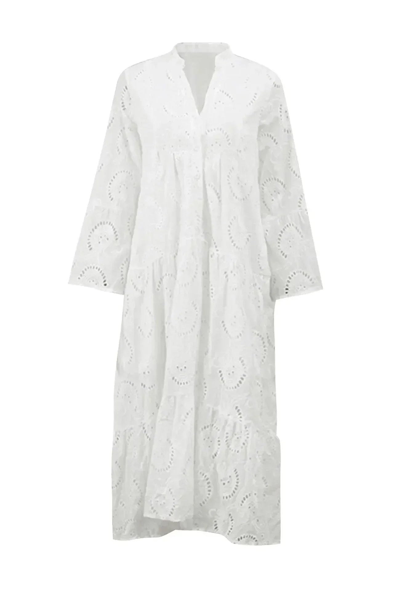 Amara | Openwork V-Neck 3/4 Sleeve Maxi Dress