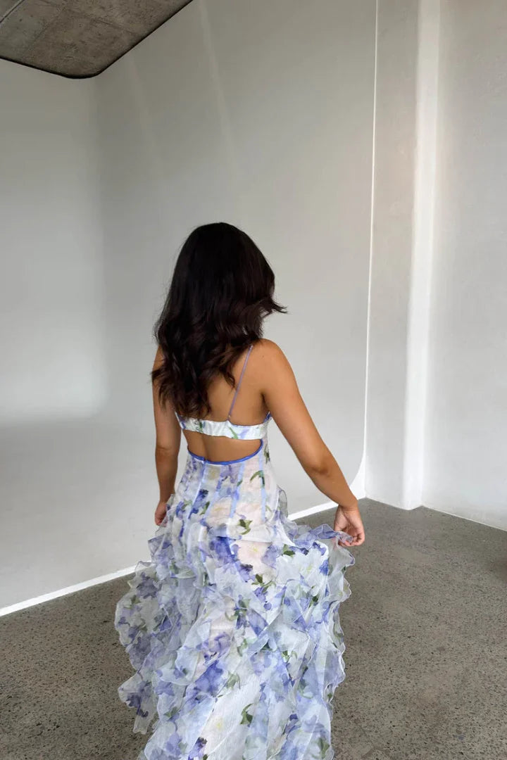 Opal | Floral Ruffle Corset Maxi Dress