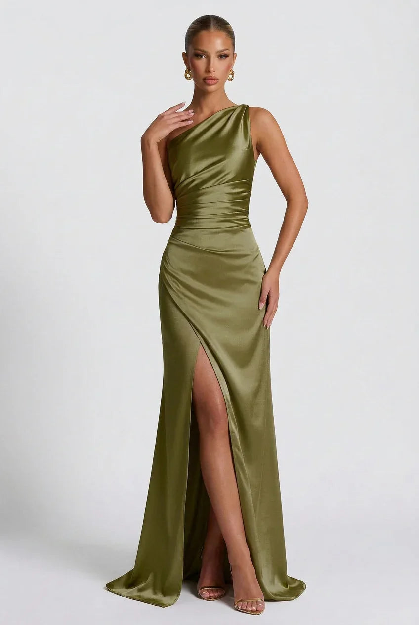 Romy | Satin-Look Side Slit Maxi Dress