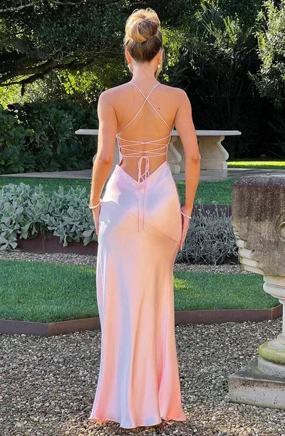 Léonie | Spaghetti Strap V-Neck Satin Maxi Dress
