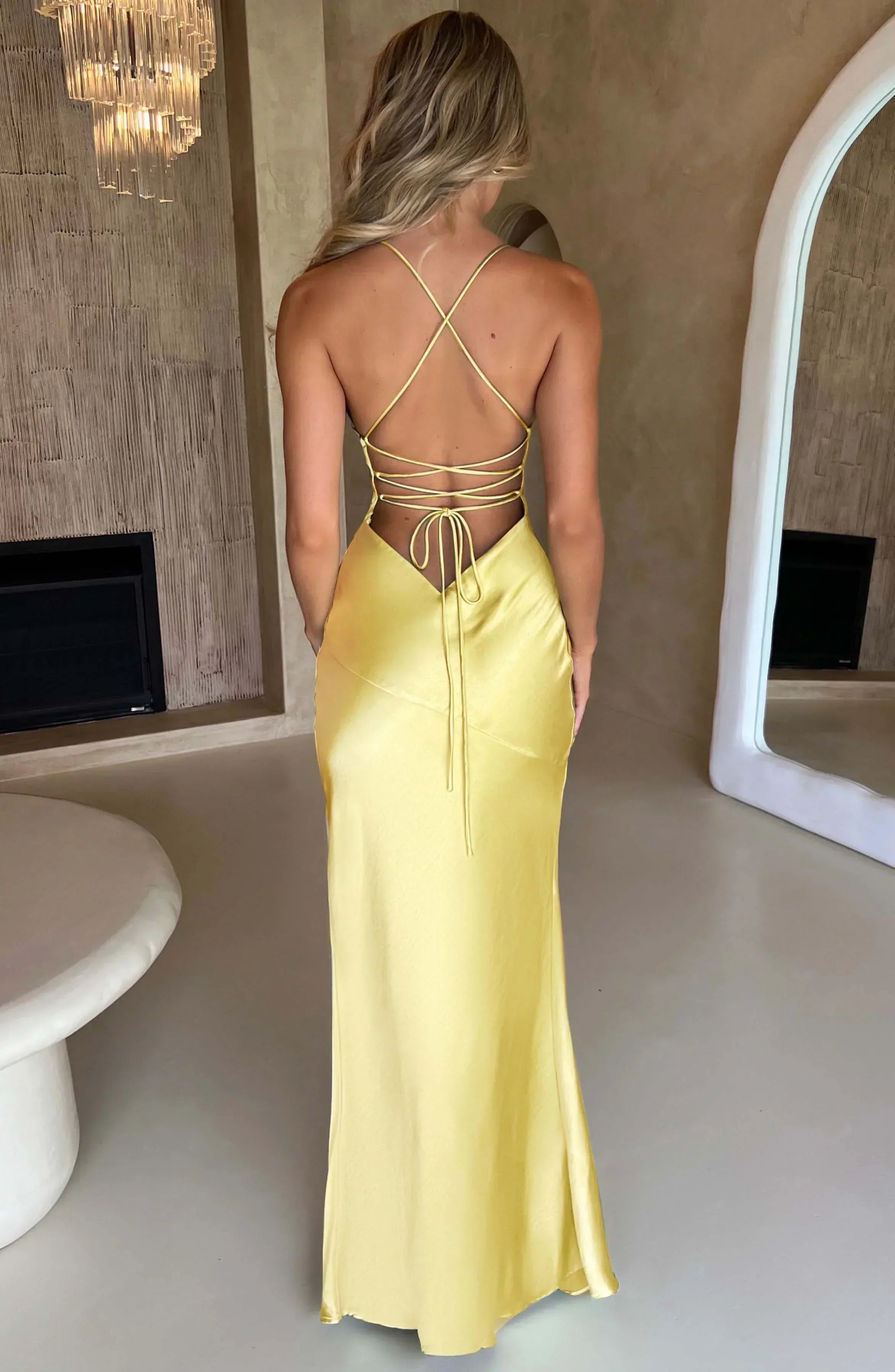 Léonie | Spaghetti Strap V-Neck Satin Maxi Dress