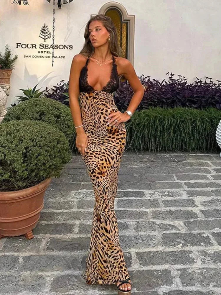 Anouk | Sleeveless Leopard Print Deep V Maxi Dress