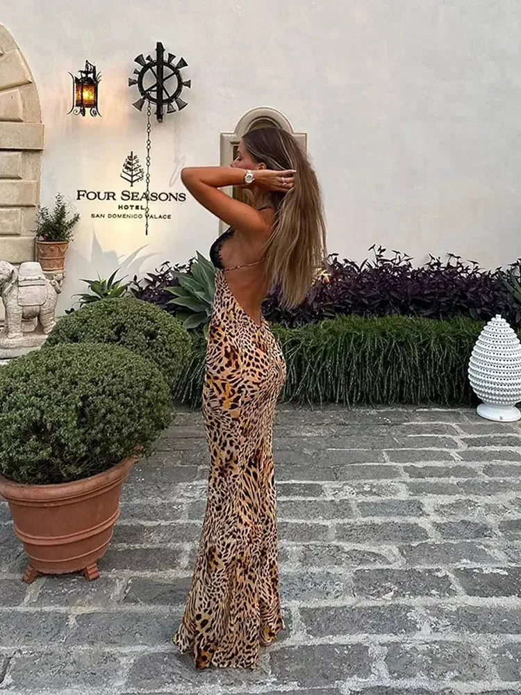 Anouk | Sleeveless Leopard Print Deep V Maxi Dress