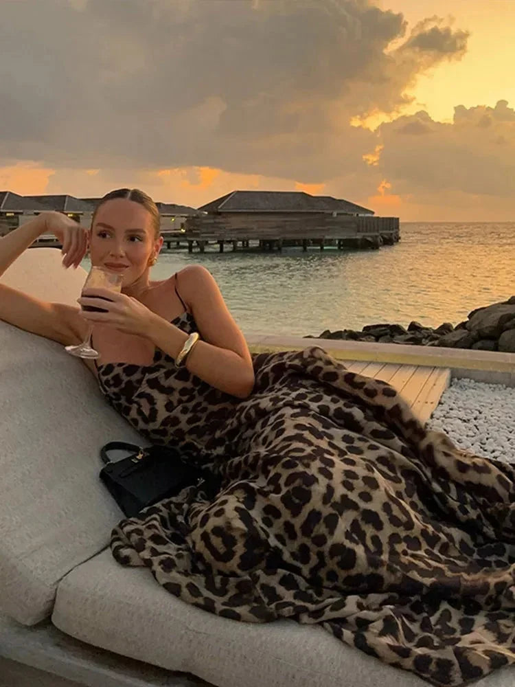 Cora | Spaghetti Strap Leopard Print Maxi Dress